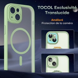 TOCOL Coque Magnétique pour iPhone 15 6,1 Pouces, Compatible avec MagSafe, Protection de l'objectif améliorée, Coque Mat Translu