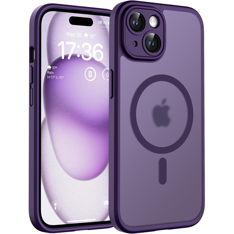 TOCOL Coque Magnétique pour iPhone 15 6,1 Pouces, Compatible avec MagSafe, Protection de l'objectif améliorée, Coque Mat Translu