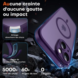 TOCOL Coque Magnétique pour iPhone 15 6,1 Pouces, Compatible avec MagSafe, Protection de l'objectif améliorée, Coque Mat Translu