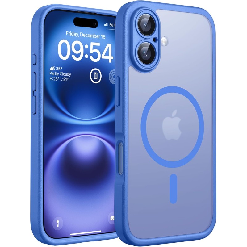 TOCOL Coque Magnétique pour iPhone 16 6,1 Pouces, Compatible avec MagSafe, Protection de l'objectif améliorée, Coque Mat Translu