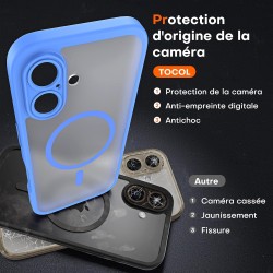 TOCOL Coque Magnétique pour iPhone 16 6,1 Pouces, Compatible avec MagSafe, Protection de l'objectif améliorée, Coque Mat Translu