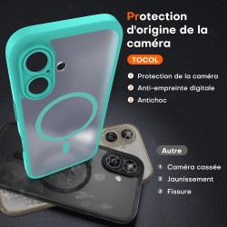 TOCOL Coque Magnétique pour iPhone 16 6,1 Pouces, Compatible avec MagSafe, Protection de l'objectif améliorée, Coque Mat Translu