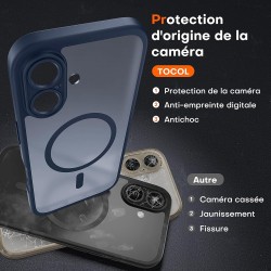 TOCOL Coque Magnétique pour iPhone 16 6,1 Pouces, Compatible avec MagSafe, Protection de l'objectif améliorée, Coque Mat Translu