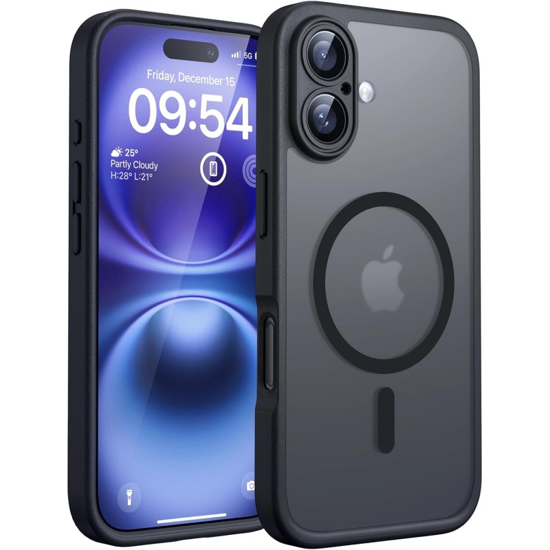 TOCOL Coque Magnétique pour iPhone 16 6,1 Pouces, Compatible avec MagSafe, Protection de l'objectif améliorée, Coque Mat Translu