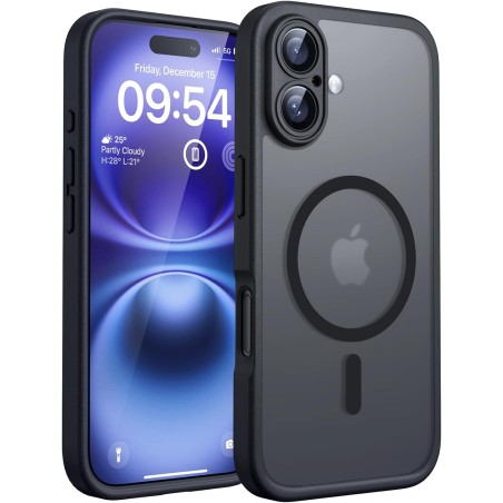 TOCOL Coque Magnétique pour iPhone 16 6,1 Pouces, Compatible avec MagSafe, Protection de l'objectif améliorée, Coque Mat Translu