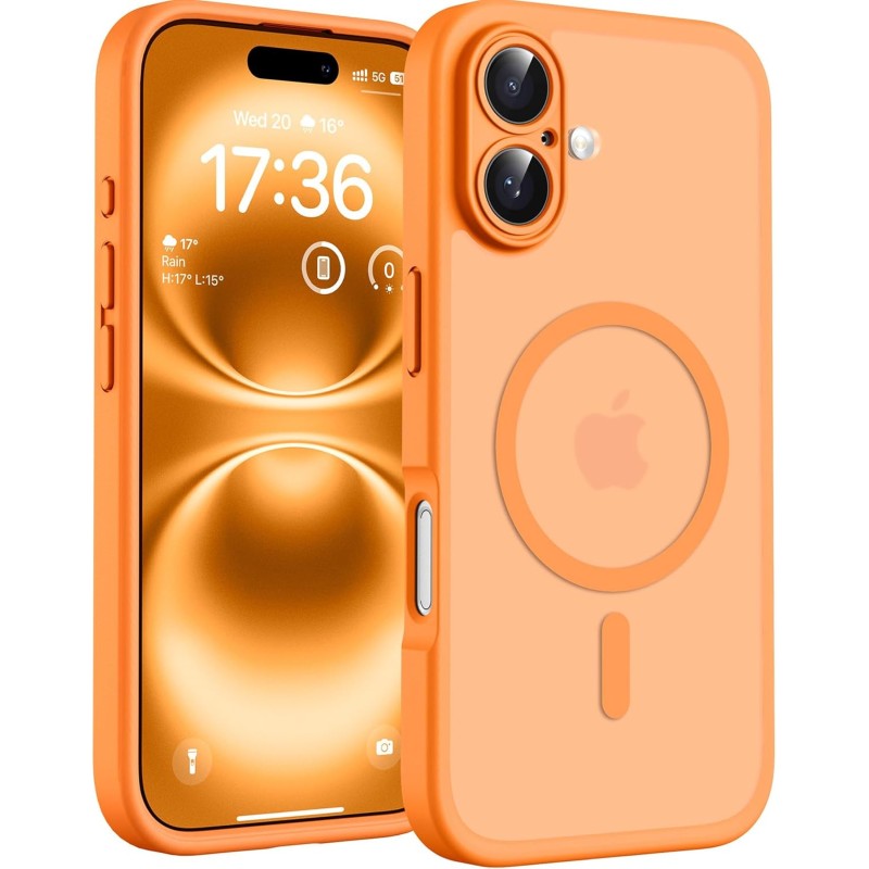 Tocol coque magnétique pour iphone 16 6,1 pouces, compatible avec magsafe, protection de l'objectif améliorée, coque mat translu
