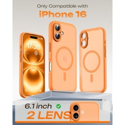 Tocol coque magnétique pour iphone 16 6,1 pouces, compatible avec magsafe, protection de l'objectif améliorée, coque mat translu