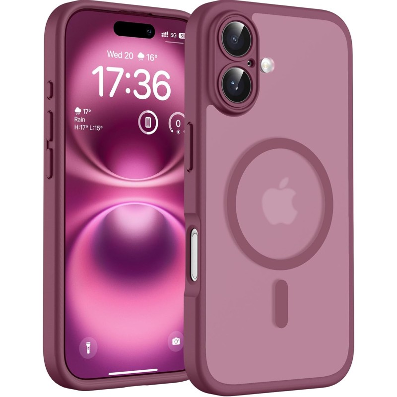 TOCOL Coque Magnétique pour iPhone 16 6,1 Pouces, Compatible avec MagSafe, Protection de l'objectif améliorée, Coque Mat Translu