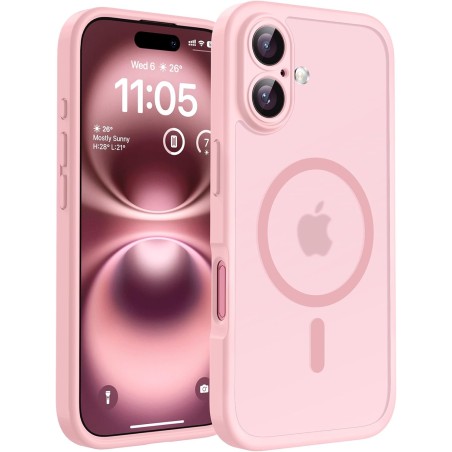 TOCOL Coque Magnétique pour iPhone 16 6,1 Pouces, Compatible avec MagSafe, Protection de l'objectif améliorée, Coque Mat Translu