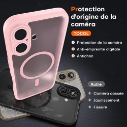 TOCOL Coque Magnétique pour iPhone 16 6,1 Pouces, Compatible avec MagSafe, Protection de l'objectif améliorée, Coque Mat Translu
