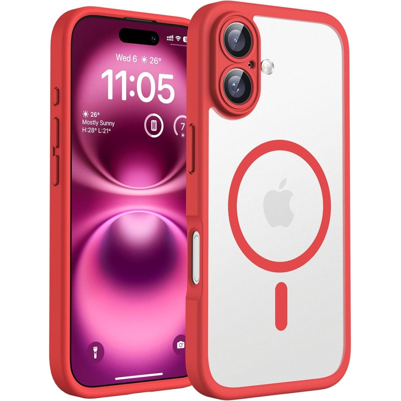 TOCOL Coque Magnétique pour iPhone 16 6,1 Pouces, Compatible avec MagSafe, Protection de l'objectif améliorée, Coque Mat Translu