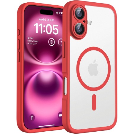 TOCOL Coque Magnétique pour iPhone 16 6,1 Pouces, Compatible avec MagSafe, Protection de l'objectif améliorée, Coque Mat Translu