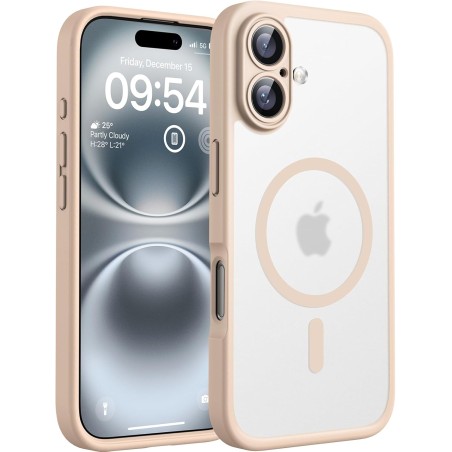 TOCOL Coque Magnétique pour iPhone 16 6,1 Pouces, Compatible avec MagSafe, Protection de l'objectif améliorée, Coque Mat Translu