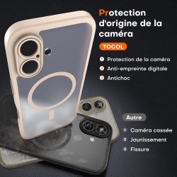 TOCOL Coque Magnétique pour iPhone 16 6,1 Pouces, Compatible avec MagSafe, Protection de l'objectif améliorée, Coque Mat Translu