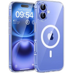 TOCOL Coque Magnétique pour iPhone 16 6,1 Pouces, Compatible avec MagSafe, Pas Facile à Jaunir, Protection de l'objectif amélior