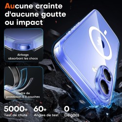 TOCOL Coque Magnétique pour iPhone 16 6,1 Pouces, Compatible avec MagSafe, Pas Facile à Jaunir, Protection de l'objectif amélior