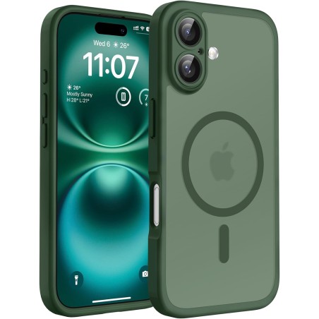 TOCOL Coque Magnétique pour iPhone 16 6,1 Pouces, Compatible avec MagSafe, Protection de l'objectif améliorée, Coque Mat Translu