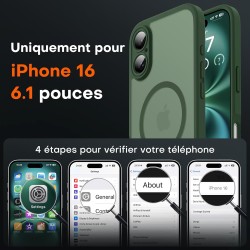 TOCOL Coque Magnétique pour iPhone 16 6,1 Pouces, Compatible avec MagSafe, Protection de l'objectif améliorée, Coque Mat Translu