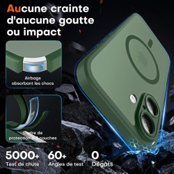 TOCOL Coque Magnétique pour iPhone 16 6,1 Pouces, Compatible avec MagSafe, Protection de l'objectif améliorée, Coque Mat Translu