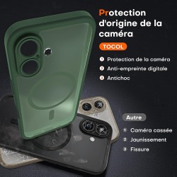 TOCOL Coque Magnétique pour iPhone 16 6,1 Pouces, Compatible avec MagSafe, Protection de l'objectif améliorée, Coque Mat Translu