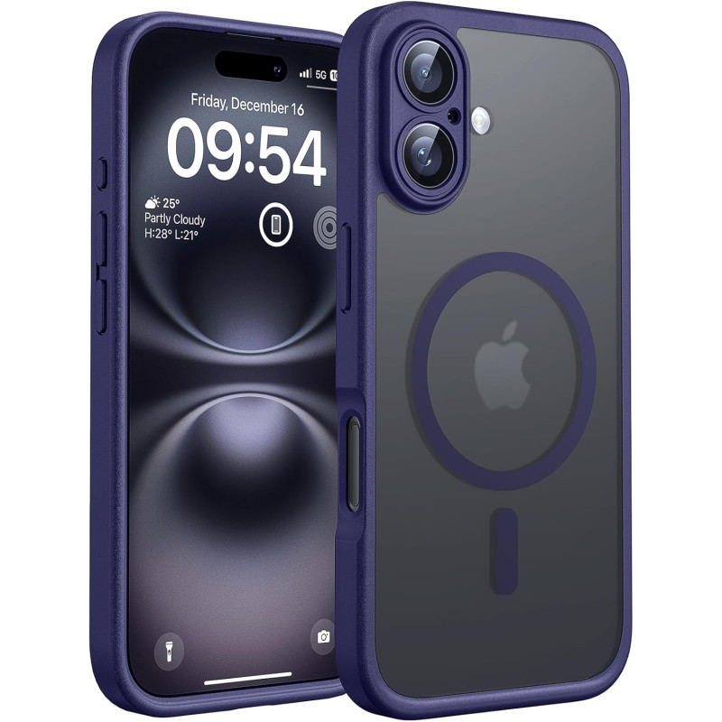 TOCOL Coque Magnétique pour iPhone 16 6,1 Pouces, Compatible avec MagSafe, Protection de l'objectif améliorée, Coque Mat Translu