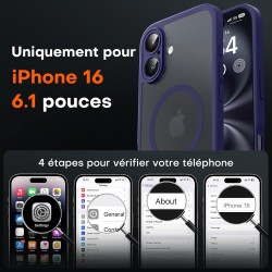 TOCOL Coque Magnétique pour iPhone 16 6,1 Pouces, Compatible avec MagSafe, Protection de l'objectif améliorée, Coque Mat Translu