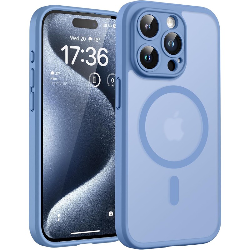 TOCOL Coque Magnétique pour iPhone 15 Pro 6,1 Pouces, Compatible avec MagSafe, Protection de l'objectif améliorée, Coque Mat Tra