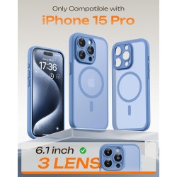 TOCOL Coque Magnétique pour iPhone 15 Pro 6,1 Pouces, Compatible avec MagSafe, Protection de l'objectif améliorée, Coque Mat Tra