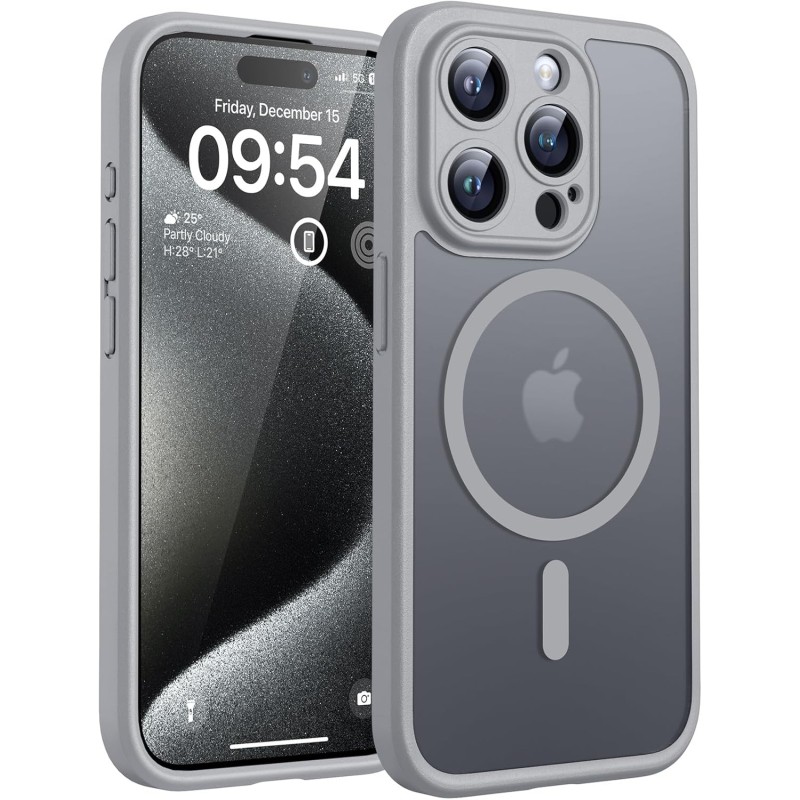 TOCOL Coque Magnétique pour iPhone 15 Pro 6,1 Pouces, Compatible avec MagSafe, Protection de l'objectif améliorée, Coque Mat Tra