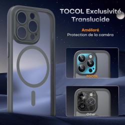 TOCOL Coque Magnétique pour iPhone 15 Pro 6,1 Pouces, Compatible avec MagSafe, Protection de l'objectif améliorée, Coque Mat Tra