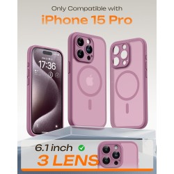 TOCOL Coque Magnétique pour iPhone 15 Pro 6,1 Pouces, Compatible avec MagSafe, Protection de l'objectif améliorée, Coque Mat Tra