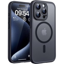 TOCOL Coque Magnétique pour iPhone 15 Pro 6,1 Pouces, Compatible avec MagSafe, Protection de l'objectif améliorée, Coque Mat Tra