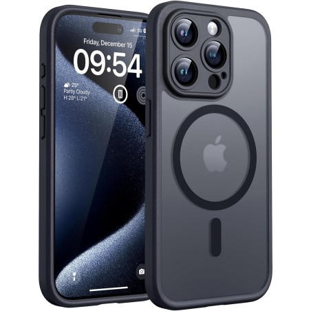 TOCOL Coque Magnétique pour iPhone 15 Pro 6,1 Pouces, Compatible avec MagSafe, Protection de l'objectif améliorée, Coque Mat Tra