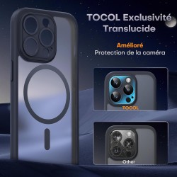 TOCOL Coque Magnétique pour iPhone 15 Pro 6,1 Pouces, Compatible avec MagSafe, Protection de l'objectif améliorée, Coque Mat Tra
