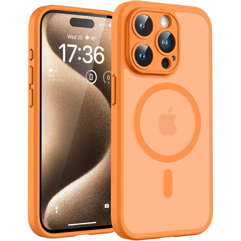 Tocol coque magnétique pour iphone 15 pro 6,1 pouces, compatible avec magsafe, protection de l'objectif améliorée, coque mat tra