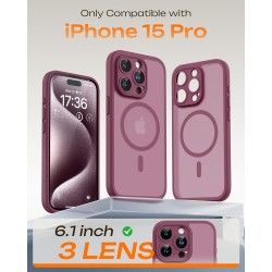 TOCOL Coque Magnétique pour iPhone 15 Pro 6,1 Pouces, Compatible avec MagSafe, Protection de l'objectif améliorée, Coque Mat Tra