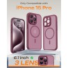 TOCOL Coque Magnétique pour iPhone 15 Pro 6,1 Pouces, Compatible avec MagSafe, Protection de l'objectif améliorée, Coque Mat Tra