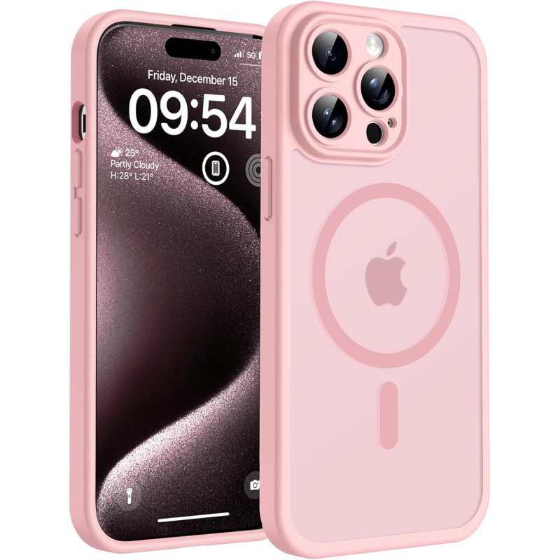 TOCOL Coque Magnétique pour iPhone 15 Pro 6,1 Pouces, Compatible avec MagSafe, Protection de l'objectif améliorée, Coque Mat Tra