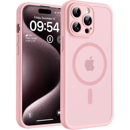 TOCOL Coque Magnétique pour iPhone 15 Pro 6,1 Pouces, Compatible avec MagSafe, Protection de l'objectif améliorée, Coque Mat Tra