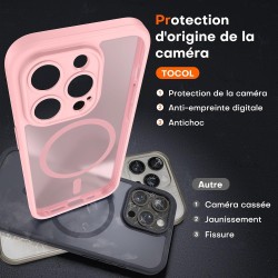 TOCOL Coque Magnétique pour iPhone 15 Pro 6,1 Pouces, Compatible avec MagSafe, Protection de l'objectif améliorée, Coque Mat Tra