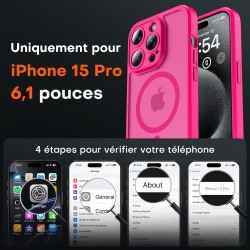 TOCOL Coque Magnétique pour iPhone 15 Pro 6,1 Pouces, Compatible avec MagSafe, Protection de l'objectif améliorée, Coque Mat Tra