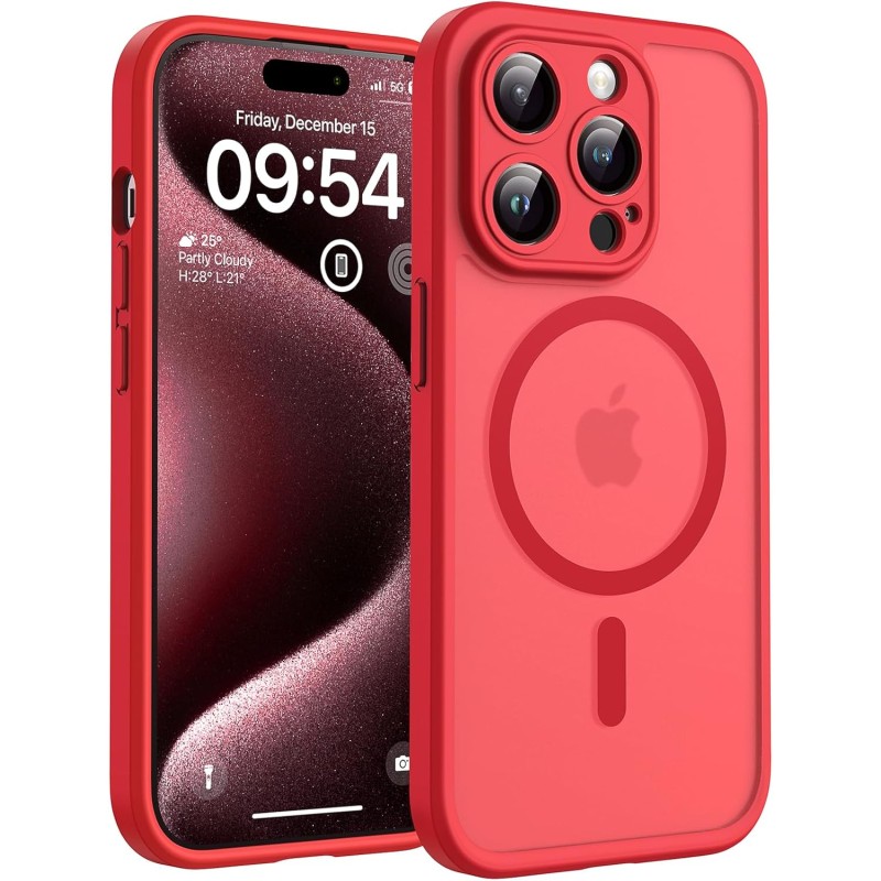 TOCOL Coque Magnétique pour iPhone 15 Pro 6,1 Pouces, Compatible avec MagSafe, Protection de l'objectif améliorée, Coque Mat Tra