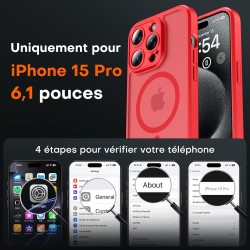 TOCOL Coque Magnétique pour iPhone 15 Pro 6,1 Pouces, Compatible avec MagSafe, Protection de l'objectif améliorée, Coque Mat Tra