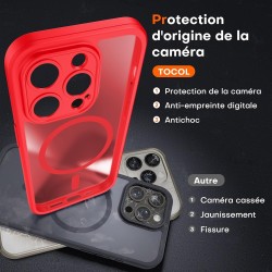 TOCOL Coque Magnétique pour iPhone 15 Pro 6,1 Pouces, Compatible avec MagSafe, Protection de l'objectif améliorée, Coque Mat Tra