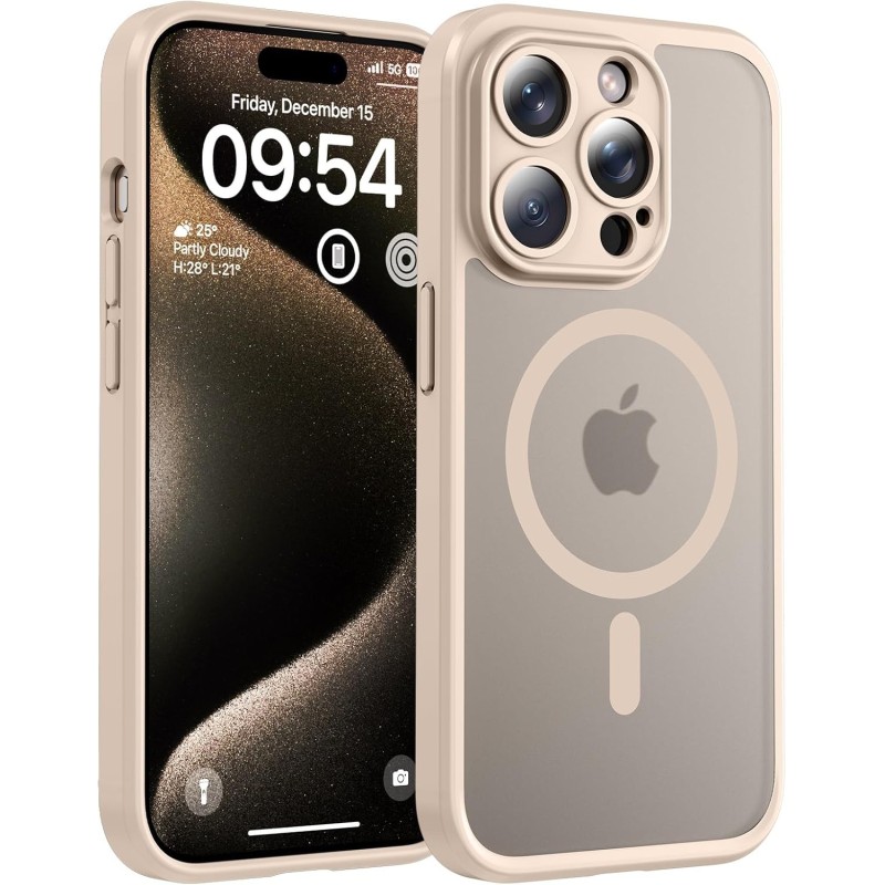 TOCOL Coque Magnétique pour iPhone 15 Pro 6,1 Pouces, Compatible avec MagSafe, Protection de l'objectif améliorée, Coque Mat Tra