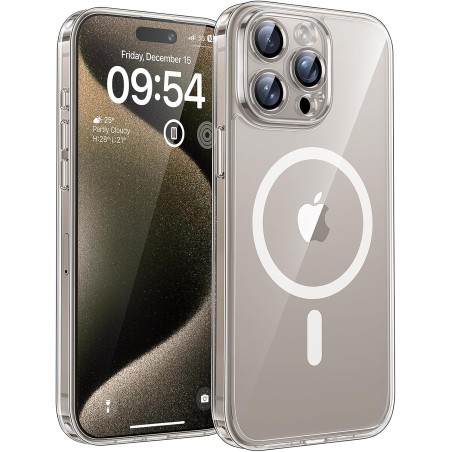 TOCOL Coque Magnétique pour iPhone 15 Pro 6,1 Pouces, Compatible avec MagSafe, Pas Facile à Jaunir, Protection de l'objectif amé