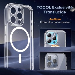 TOCOL Coque Magnétique pour iPhone 15 Pro 6,1 Pouces, Compatible avec MagSafe, Pas Facile à Jaunir, Protection de l'objectif amé