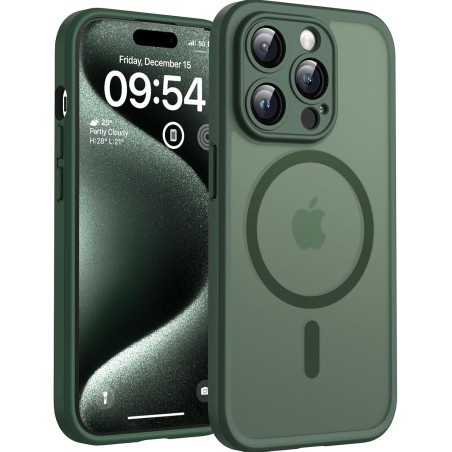 TOCOL Coque Magnétique pour iPhone 15 Pro 6,1 Pouces, Compatible avec MagSafe, Protection de l'objectif améliorée, Coque Mat Tra