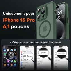 TOCOL Coque Magnétique pour iPhone 15 Pro 6,1 Pouces, Compatible avec MagSafe, Protection de l'objectif améliorée, Coque Mat Tra
