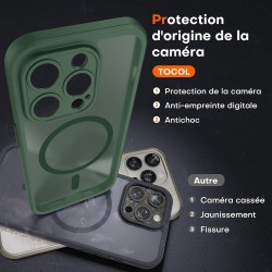 TOCOL Coque Magnétique pour iPhone 15 Pro 6,1 Pouces, Compatible avec MagSafe, Protection de l'objectif améliorée, Coque Mat Tra